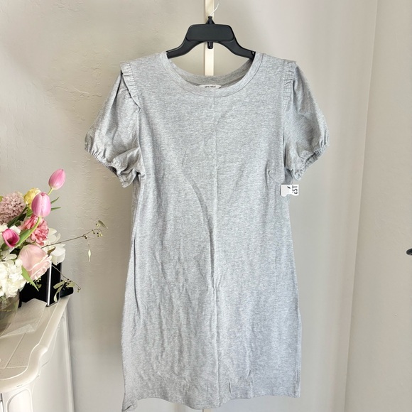 Nine West Heather Gray Short Puff Sleeve Cotton Shift T-Shirt Dress, Large NWT - Picture 1 of 8